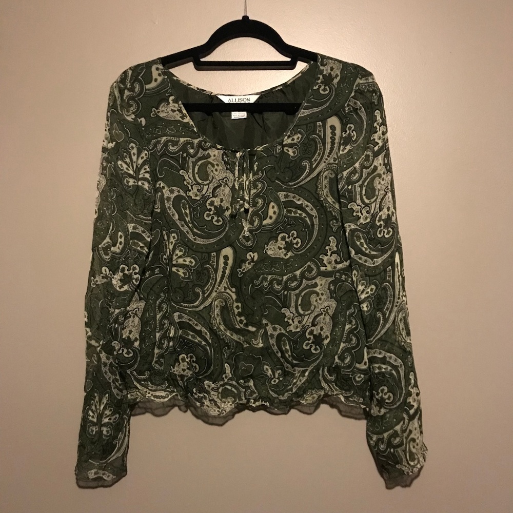 Allison Taylor Boho Paisley Silk Blouse Medium